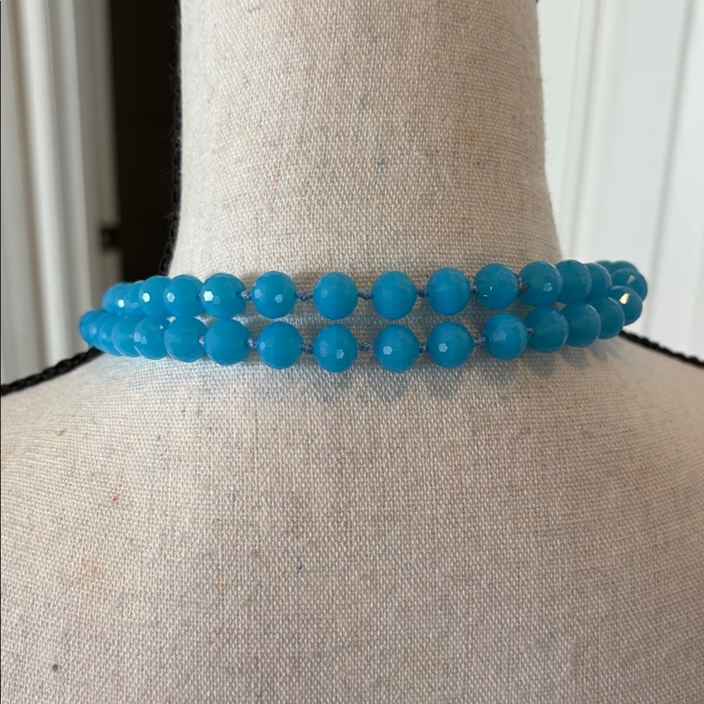 BERMUDA BLUE DOUBLE PEARL NECKLACE - Picture 4 of 6